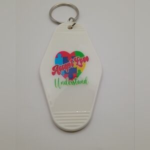 Motel Keychain Custom Retro Styled "Accept Love" Autism Awareness Keyring Gift